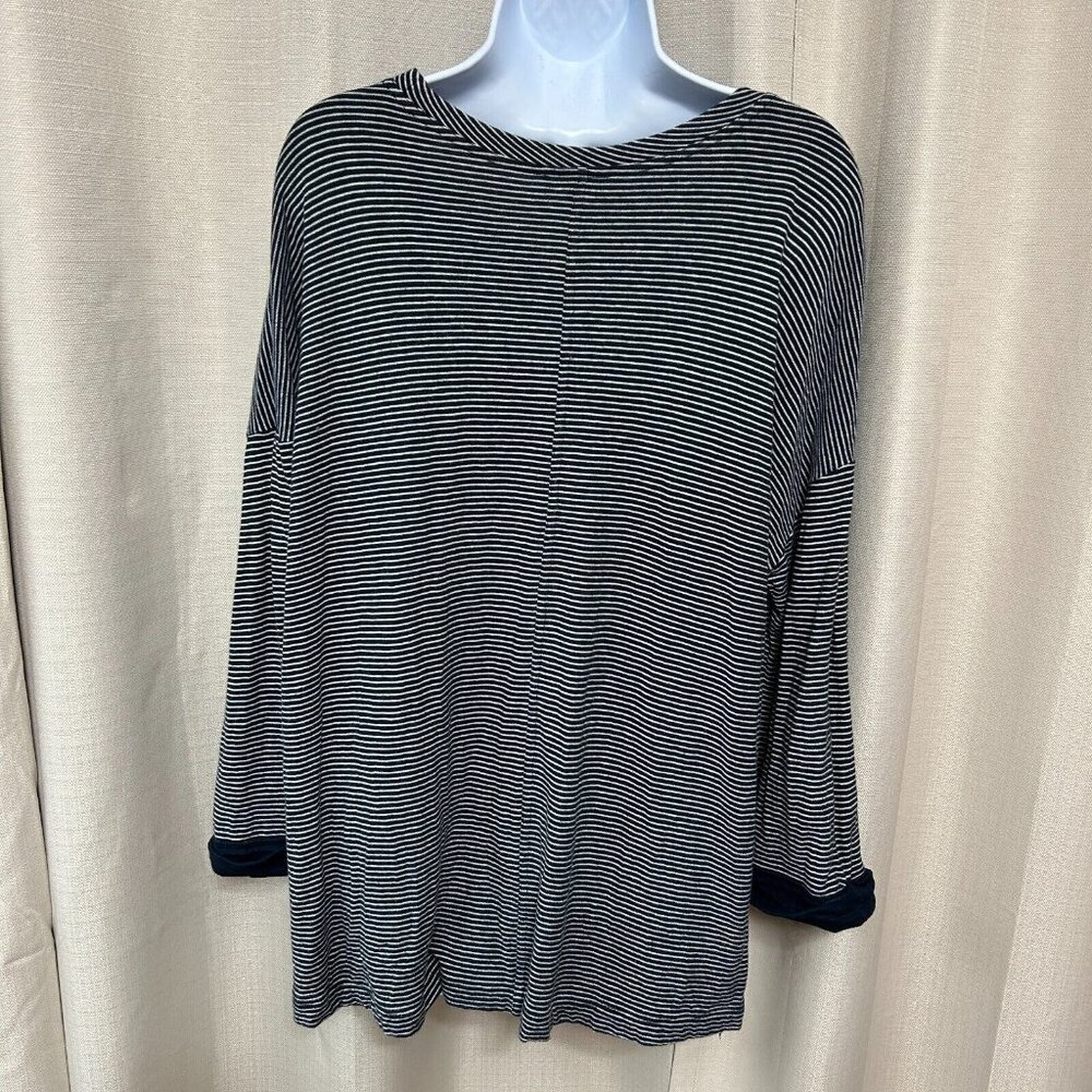 J. Jill Cuffed Long Sleeve Pullover Top Women's Size XL Navy White Striped